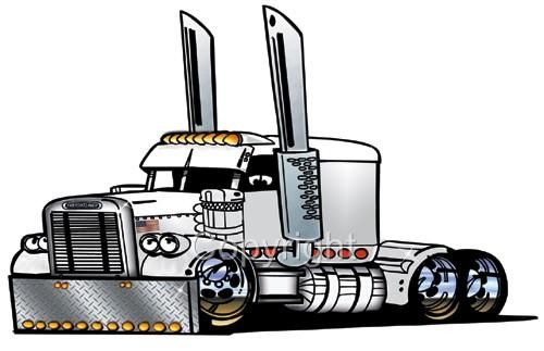 500x323 big rig semi truck freight hauler cartoon t shirt wood burning - Truck Outline Drawing