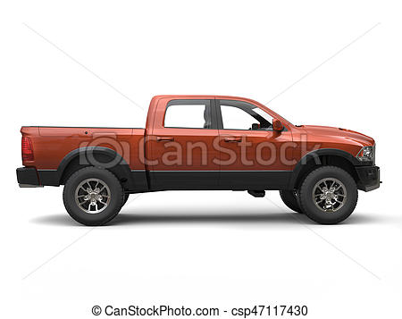 450x357 Dark Orange Modern Pick Up Truck - Truck Side View Drawing