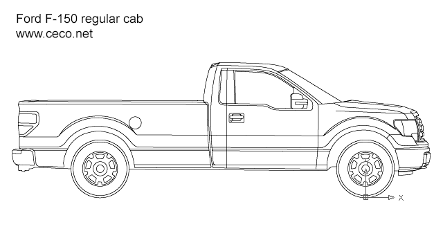 640x360 Autocad Drawing Pick Up Ford F Regular Cab Side View Dwg - Truck Side View Drawing