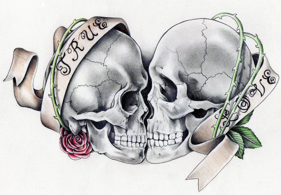900x623 true love skull, art, skull tattoos - True Love Drawings
