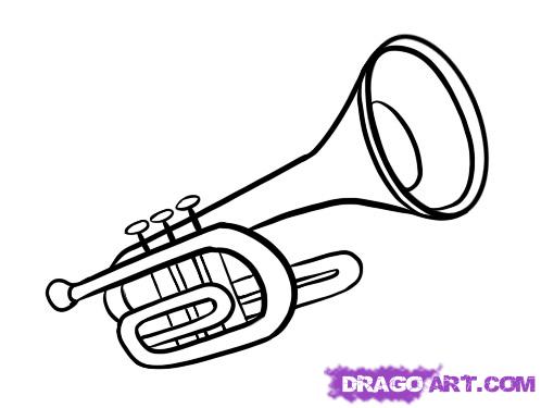 498x375 How To Draw A Trumpet, Step - Trumpet Cartoon Drawing