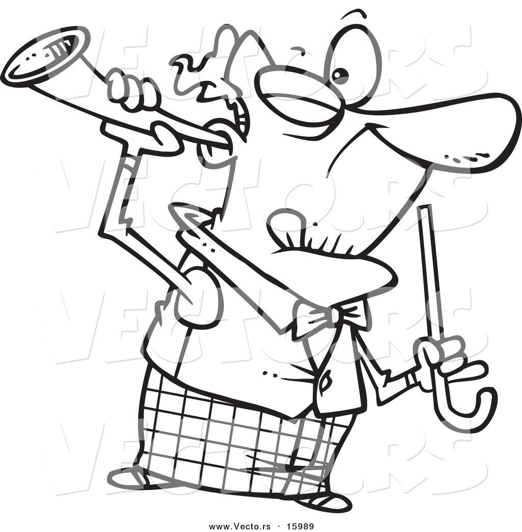 1024x1044 Vector Of A Cartoon Old Man Holding A Trumpet Up To His Ear - Trumpet Cartoon Drawing