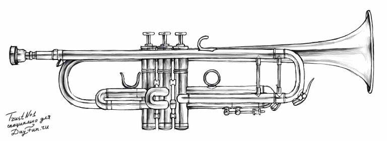 768x280 How To Draw A Trumpet Step - Trumpet Drawing