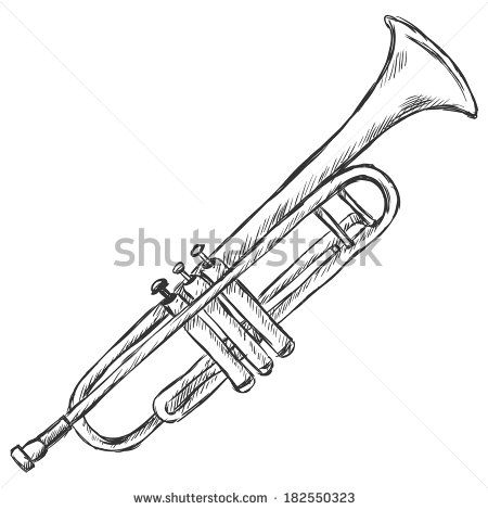 450x470 Vector Sketch Trumpet - Trumpet Drawing