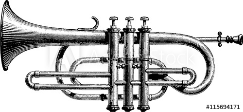 500x230 Vintage Drawing Trumpet - Trumpet Drawing