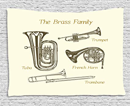 425x345 Lunarable Music Tapestry, Brass Family Instruments - Trumpet Drawing