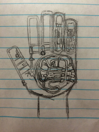 320x427 Brass Hand! I Started Drawing A Trumpet And My Friend Thought It - Trumpet Drawing