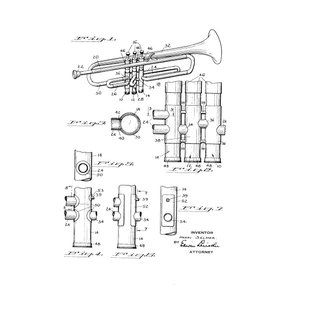630x630 Trumpet Vintage Patent Hand Drawing - Trumpet Drawing For Kids