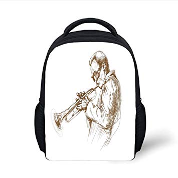 355x355 Iprint Kids School Backpack Jazz Music Decor,jazz Man - Trumpet Drawing For Kids