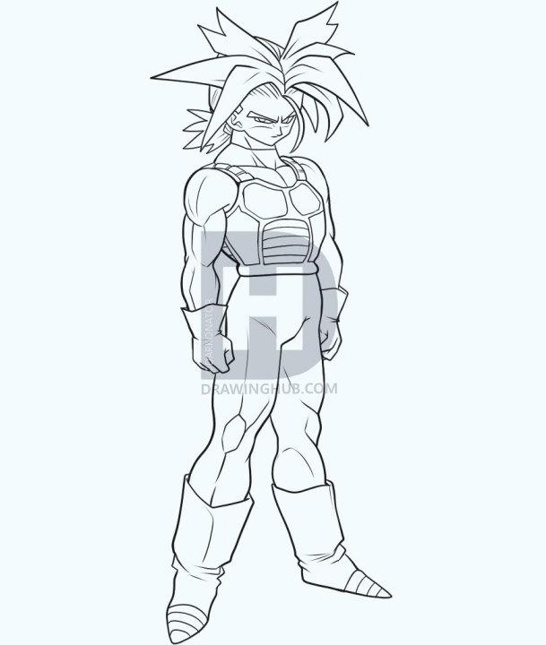 609x720 How To Draw Super Saiyan Trunks, Step - Trunks Drawing