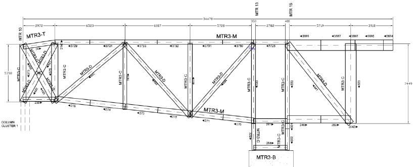 821x330 drawing of a main truss produced out of grasshopper - Truss Drawing