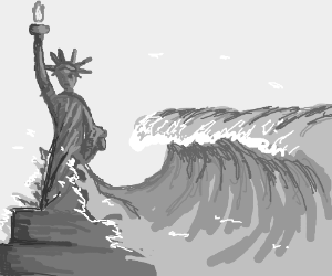 300x250 statue of liberty in a tsunami drawing - Tsunami Drawing