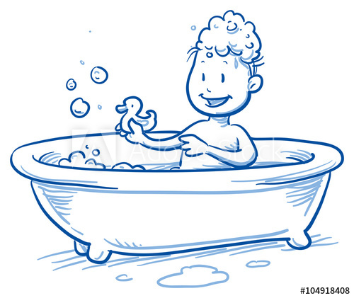 500x421 Happy Little Boy Rsitting In Bath Tub And Playing With Rubber - Tub Drawing