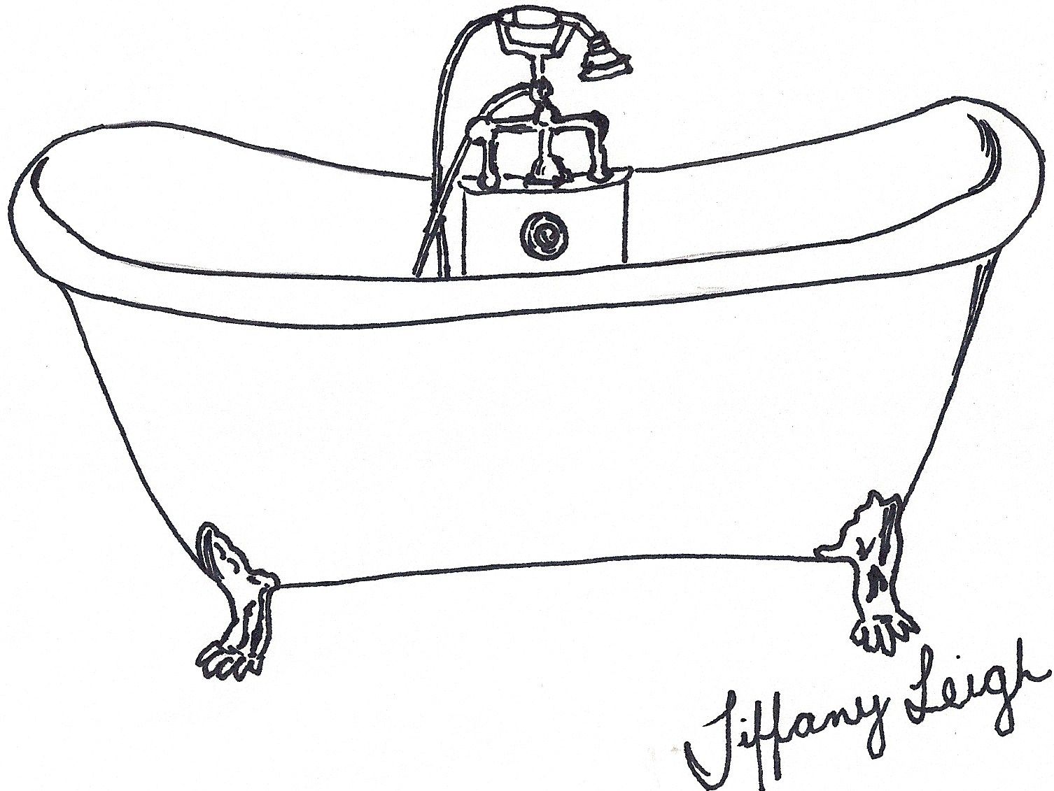 1506x1131 Black Line Drawing Of A Claw Foot Tub - Tub Drawing