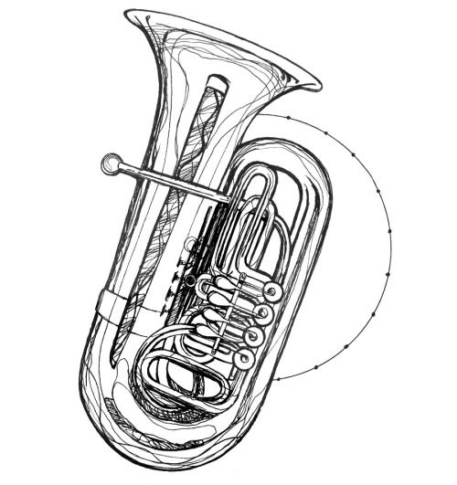 500x531 Daily Drawing, Week More Brass Tuba Music To My Ears - Tuba Drawing