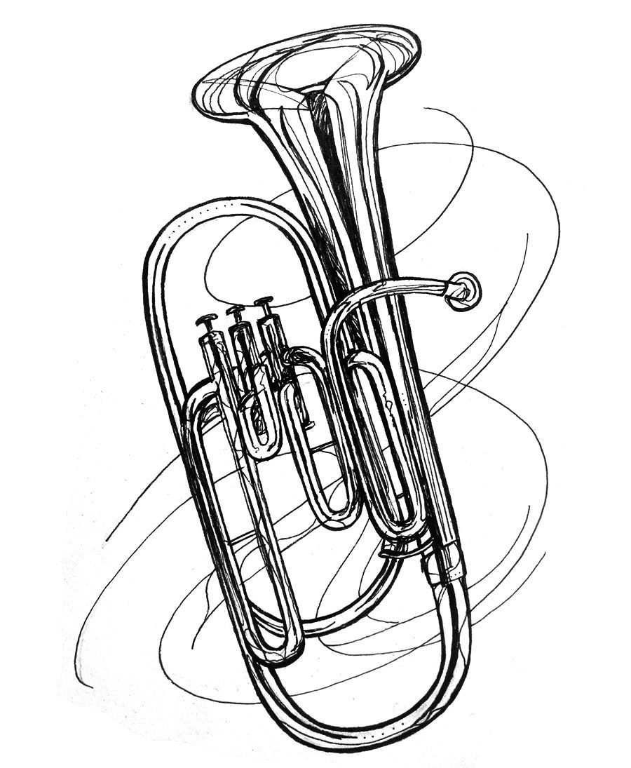 900x1095 Daily Drawing, Week More Brass Concert Baritone Band - Tuba Drawing