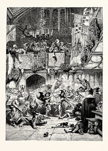 215x300 Tudor Times Christmas Revels In The Baronial Hall Drawing - Tudor Drawings