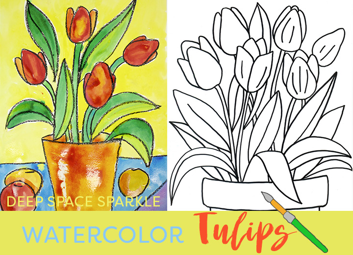 720x520 Watercolor Tulips Art Project Deep Space Sparkle - Tulip Drawing