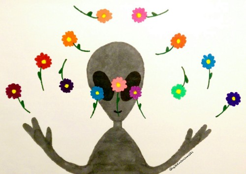 500x355 Drawing Rainbow Draw Flower Flowers Colorful Grey Sharpie Alien - Tumblr Alien Drawing