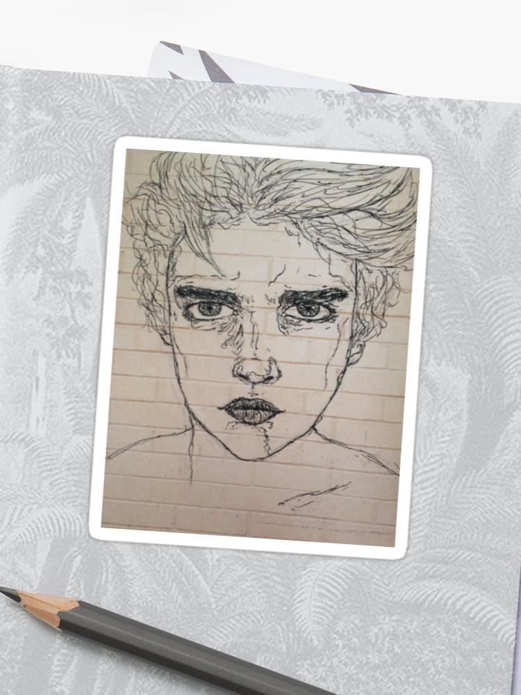 750x1000 Tumblr Boy Drawing Sticker - Tumblr Portrait Drawing