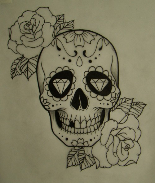 500x591 Sugar Skull Drawings Tumblr Flower Skull Drawing Tumblr Images - Tumblr Skull Drawing