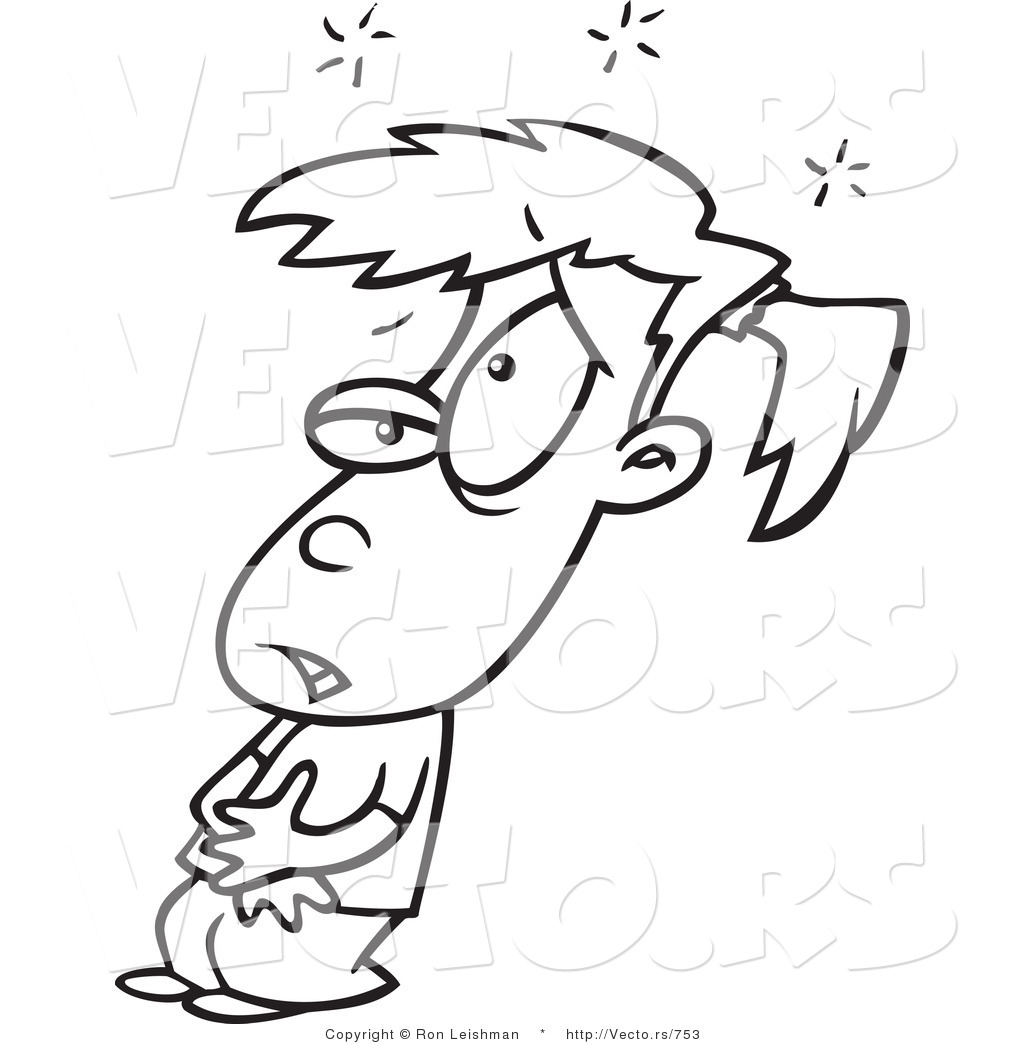 1024x1044 Vector Of A Cartoon Sick Girl With Tummy Ache - Tummy Drawing