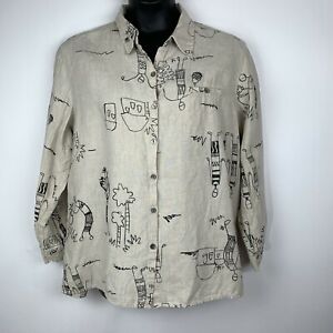 300x300 chicos design blouse sz linen tunic tan black print lagenloo - Tunic Drawing