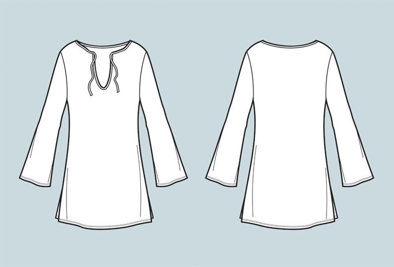 794x538 tunic top vector fashion flat sketch adobe illustrator etsy - Tunic Drawing