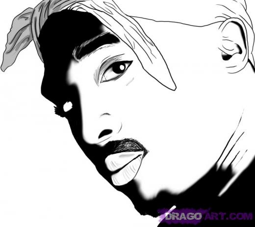 520x464 step how to draw tupac shakur - Tupac Shakur Drawing