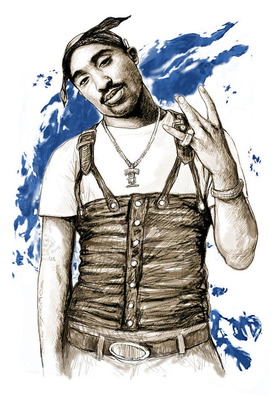 557x800 tupac shakur colour drawing art poster art print - Tupac Shakur Drawing