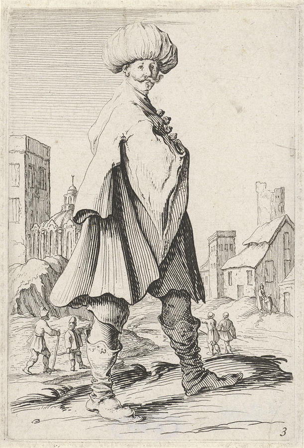611x900 man with turban near a city, print maker gillis van drawing - Turban Drawing