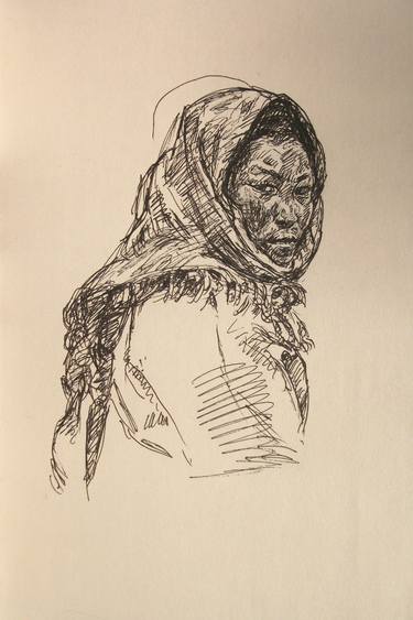 375x563 beautiful woman a traditional chinese woman portrait, realism - Turban Drawing