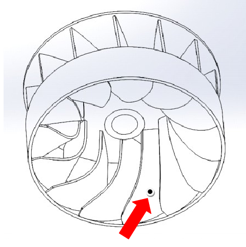 482x484 schematic drawing of the turbine runner with a small defect - Turbine Drawing