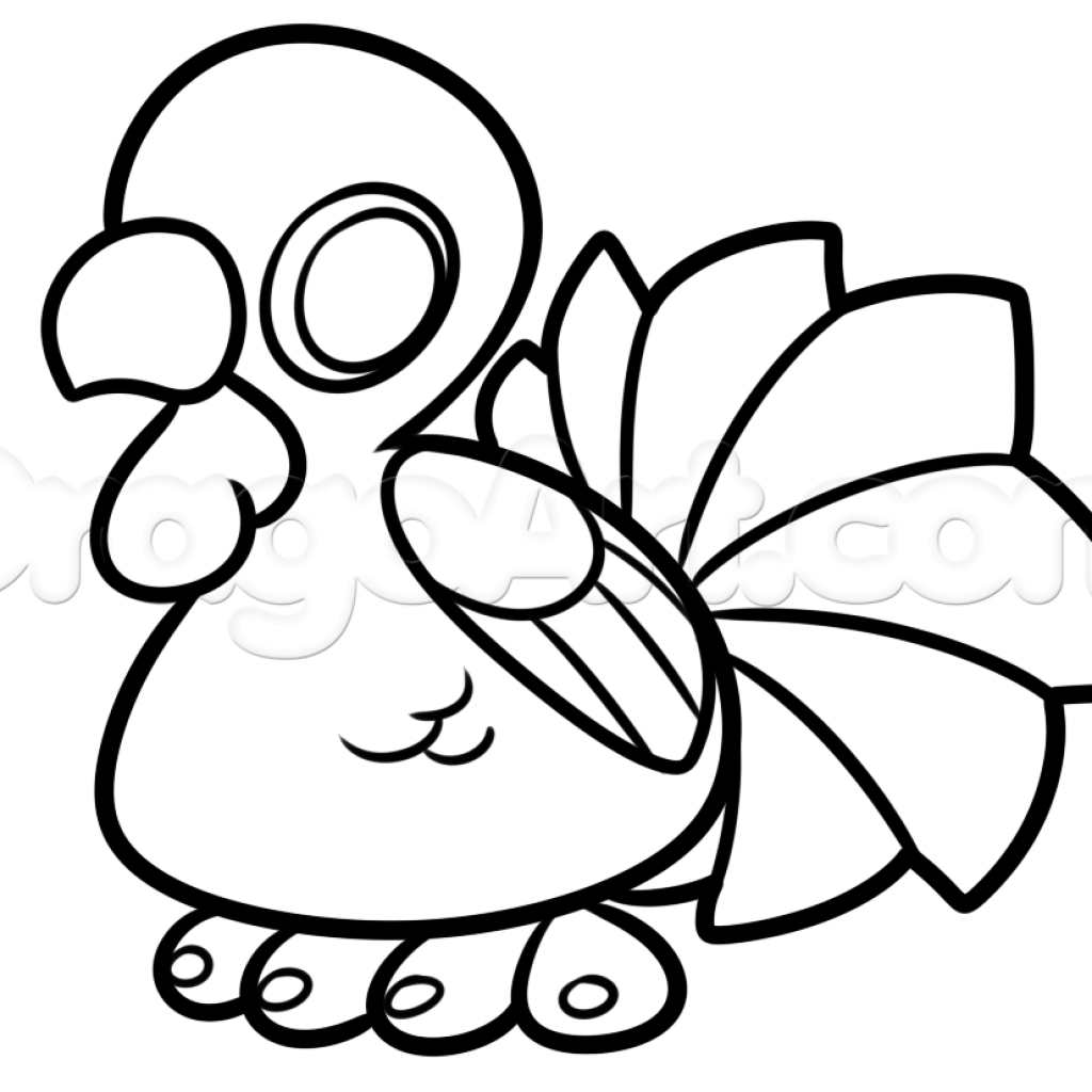 1024x1024 Educations Thanksgiving Kawaii Coloring Pages Collection - Turkey Drawing