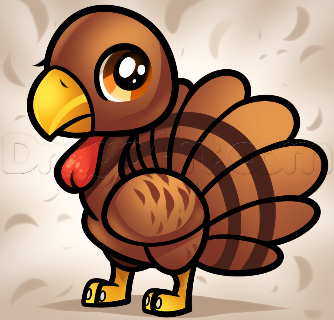 1088x1043 How To Draw A Chibi Turkey For Kids, Step - Turkey Drawing For Kids