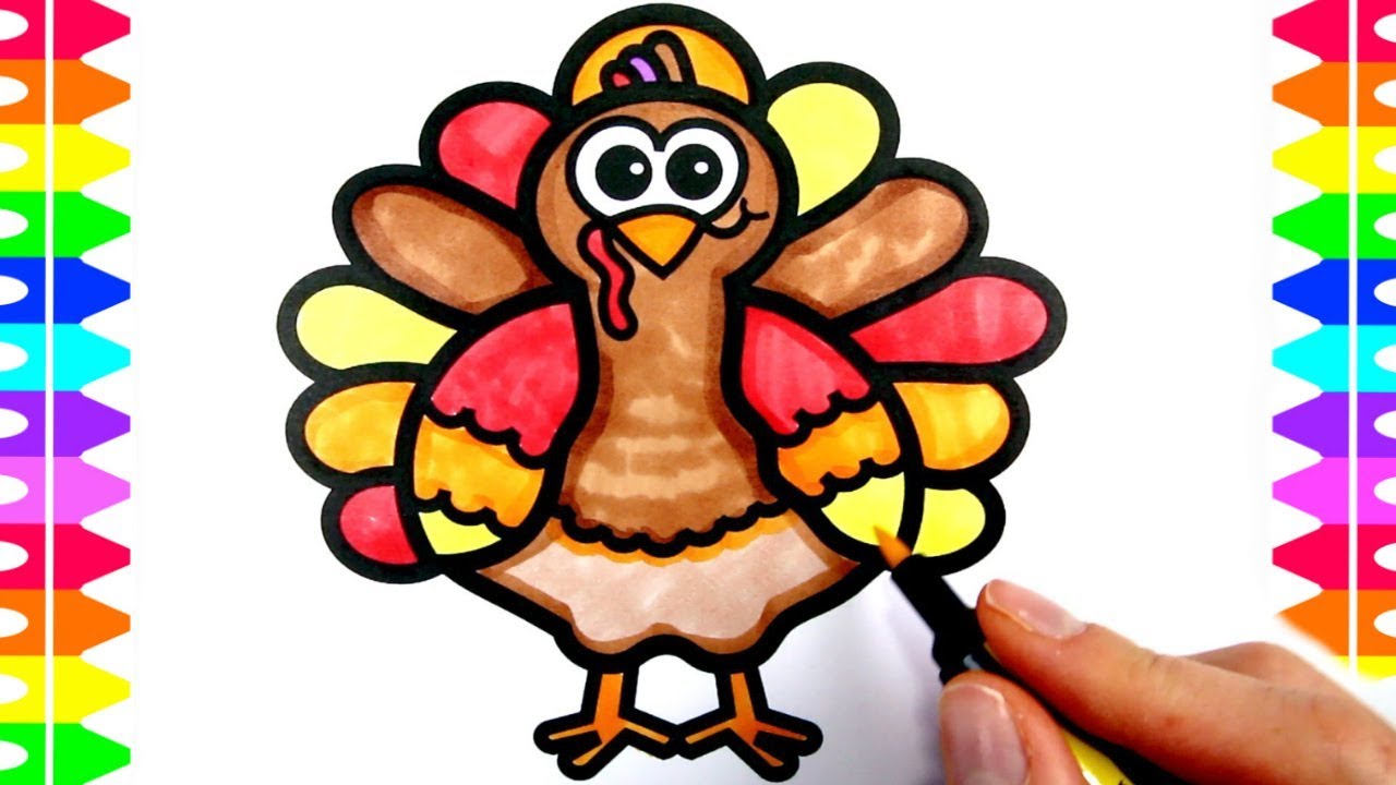 1280x720 happy thanksgiving coloring!! how to draw a cartoon turkey! gobble - Turkey Drawing For Thanksgiving