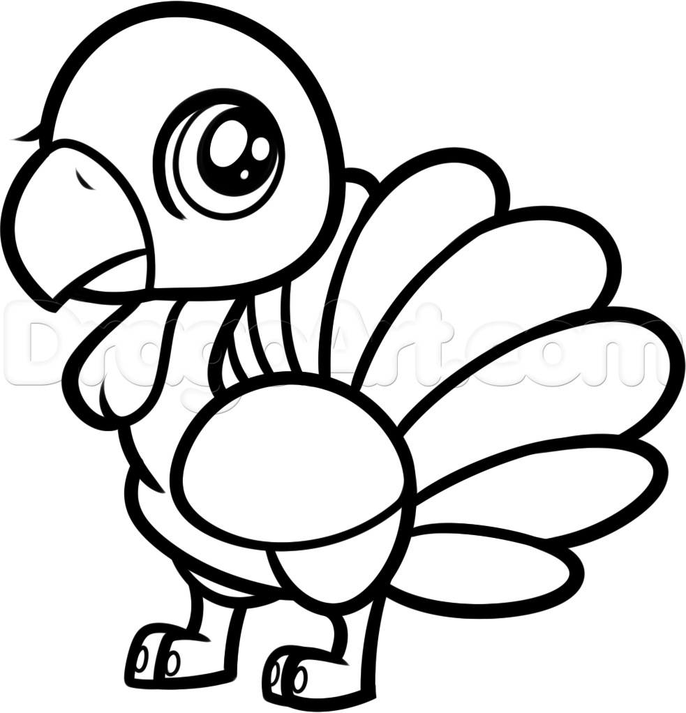 983x1022 How To Draw A Chibi Turkey For Kids, Step - Turkey Drawing Images