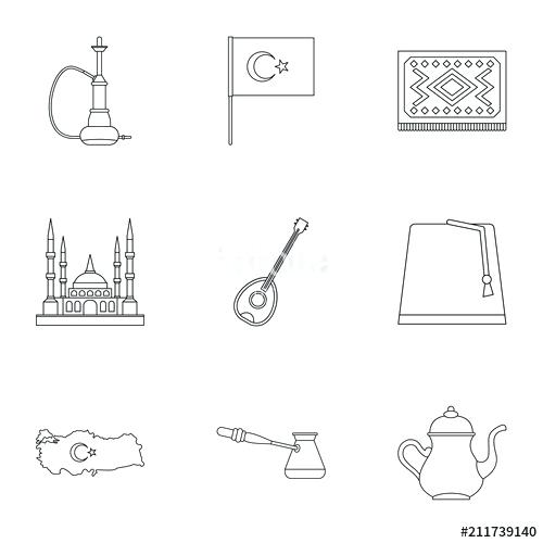 500x500 Turkey Things Icons Set Outline Of Vector Drawing For Web - Turkey Drawing Outline