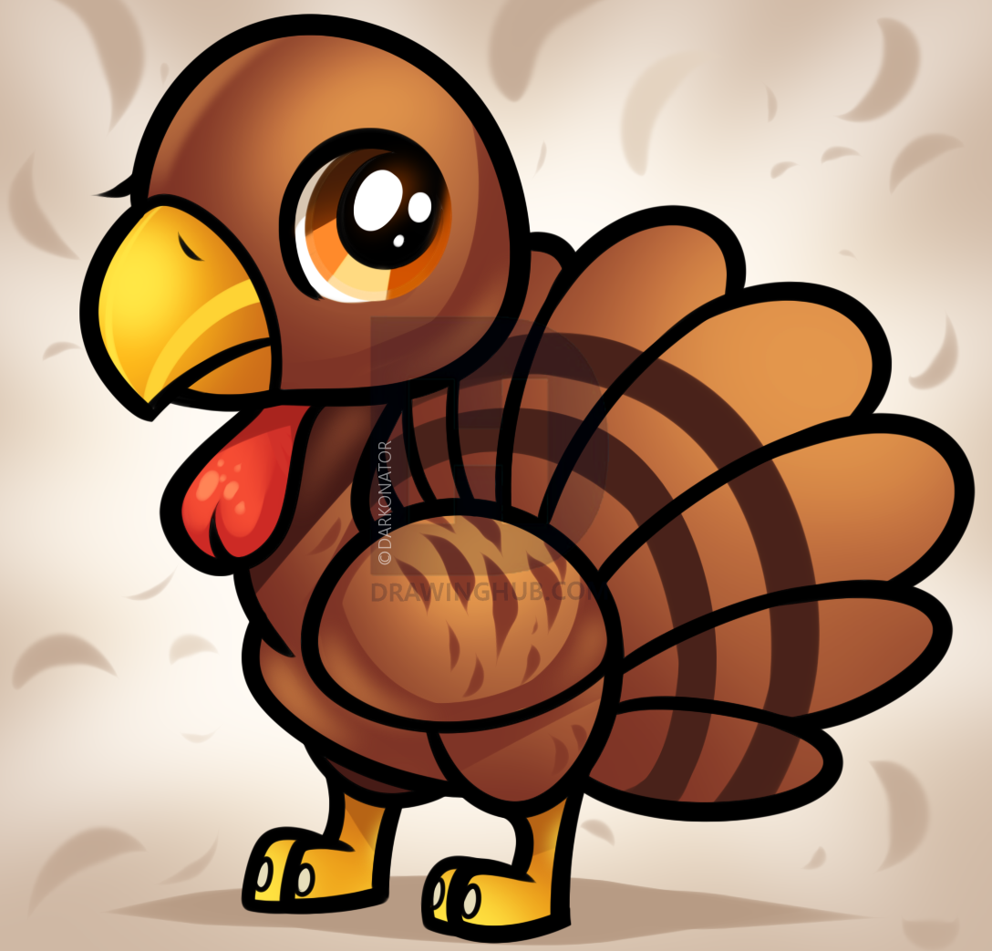 1088x1043 How To Draw A Chibi Turkey For Kids, Step - Turkey Drawing Pictures Kids
