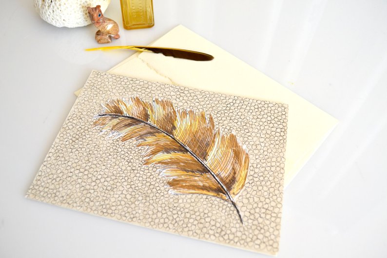 794x529 turkey feather ink drawing on parchment paper card hand etsy - Turkey Feather Drawing