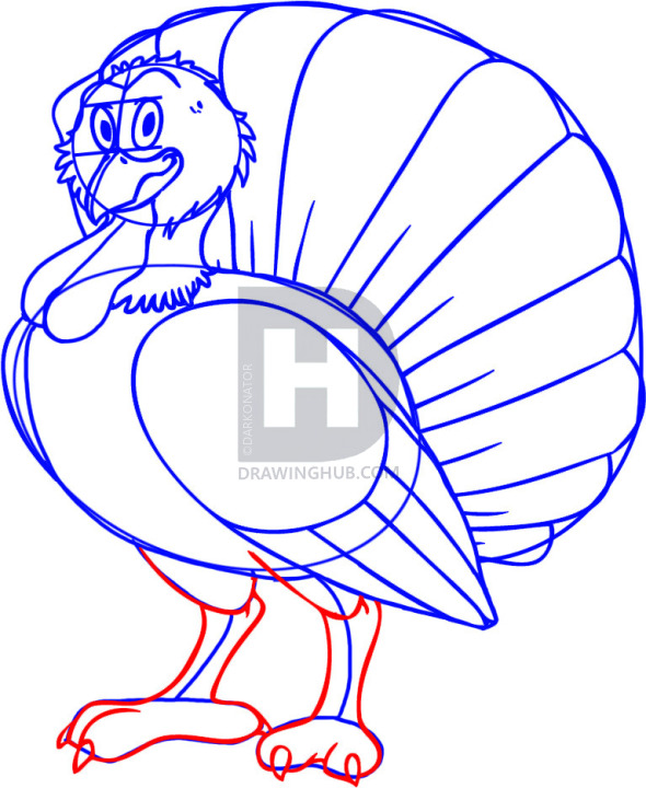 590x720 how to draw a cartoon turkey, step - Turkey Leg Drawing
