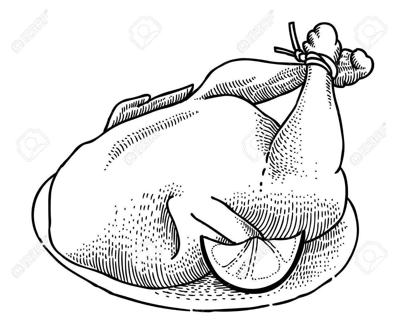 1300x1070 Drawn Turkey Cooked Fish - Turkey Line Drawing