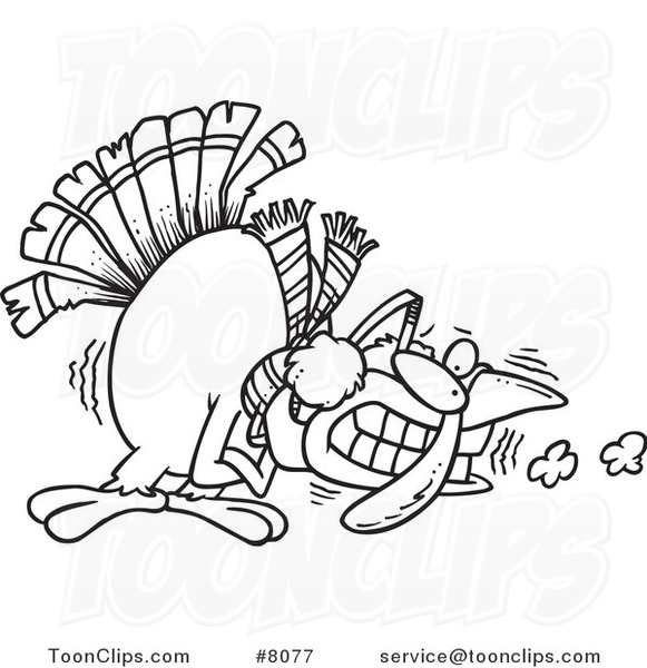 581x600 cartoon black and white line drawing of a shivering cold turkey - Turkey Line Drawing