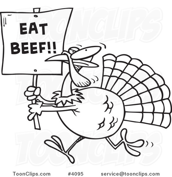 581x600 cartoon black and white line drawing of a turkey with an eat beef - Turkey Line Drawing