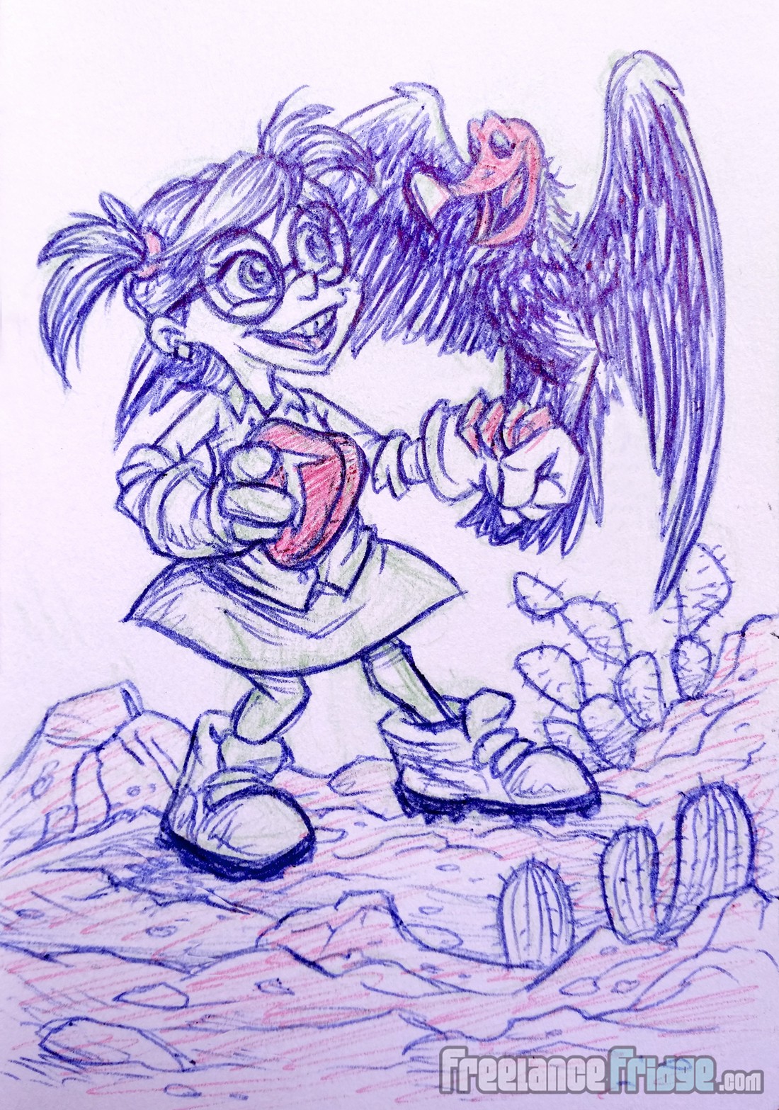 1100x1567 cartoon girl with her pet turkey vulture freelance fridge - Turkey Vulture Drawing