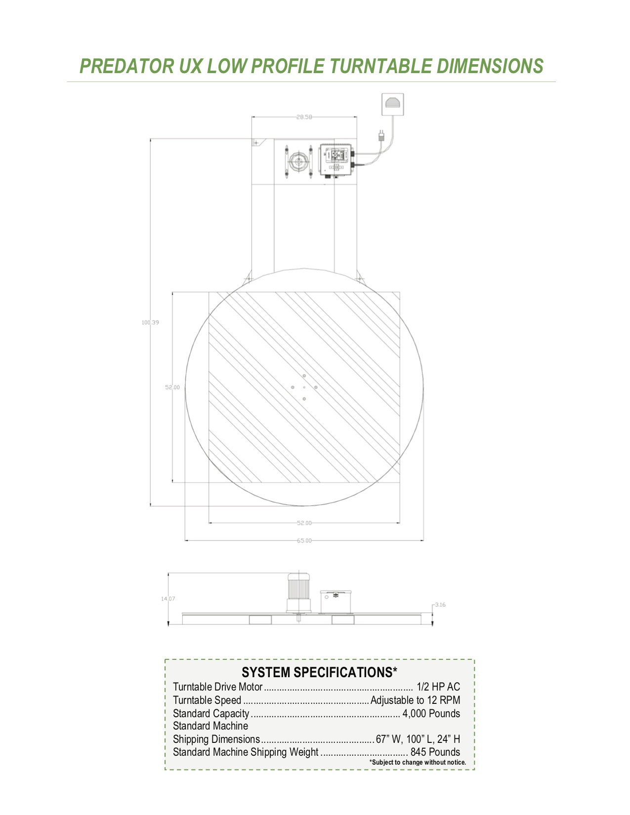 1275x1650 stretch wrap turntable, low profile, discount packaging depot - Turntable Drawing