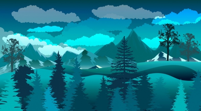 664x368 Natural Scenery Drawing Dark Blue Decor Free Vector In Adobe - Turquoise Drawing