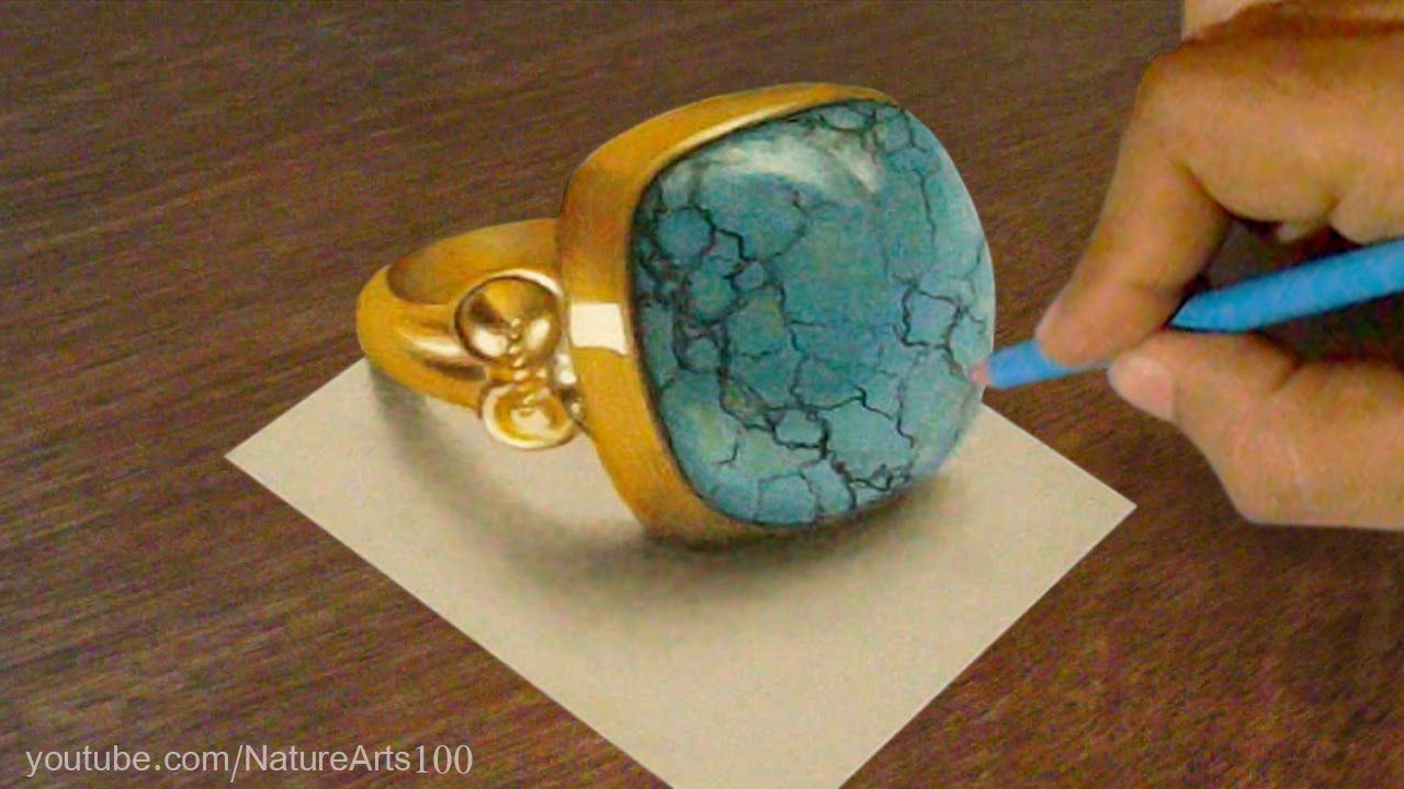 1280x720 turquoise ring, drawing trick art time lapse - Turquoise Drawing