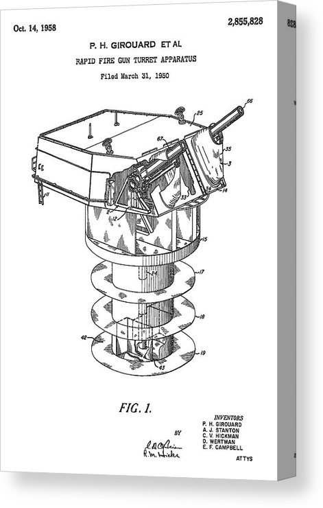 471x740 patent drawing for the rapid fire gun turret apparatus - Turret Drawing
