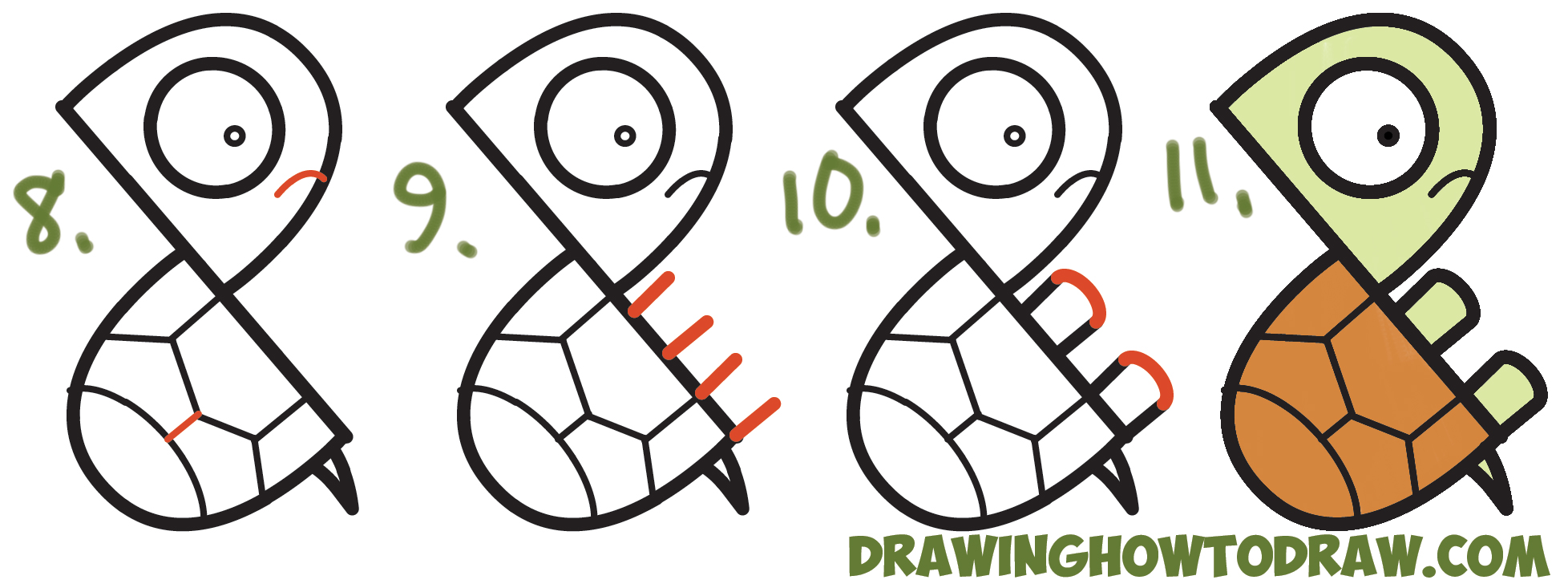 1956x733 How To Draw A Cute Cartoon Turtle From Letter P Shapes Easy Step - Turtle Drawing Easy